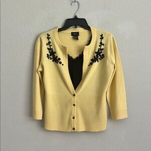 R.Q.T yellow cardigan with Extensive Bead Sequins Built In Black Cami small